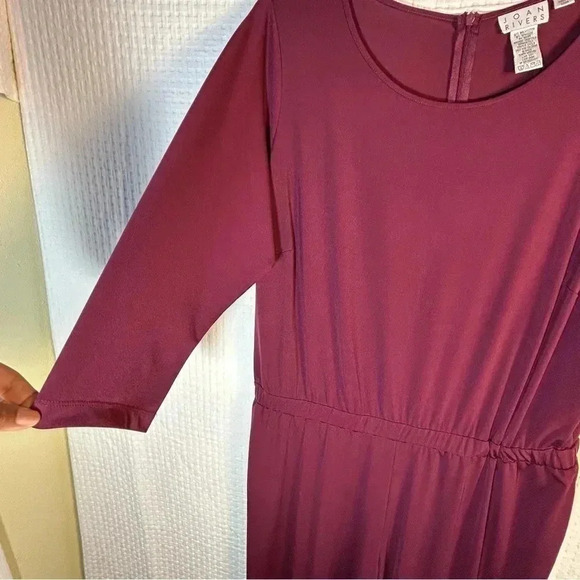Joan Rivers Plus Size 1X Jersey Knit Jumpsuit 3/4 Slvs Back Zip Wide Leg Maroon - Picture 7 of 14